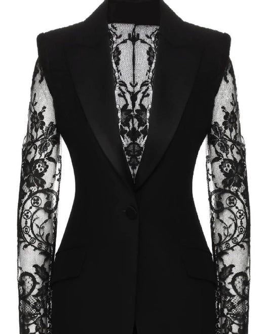 Black Chantilly Sleeves Blazer