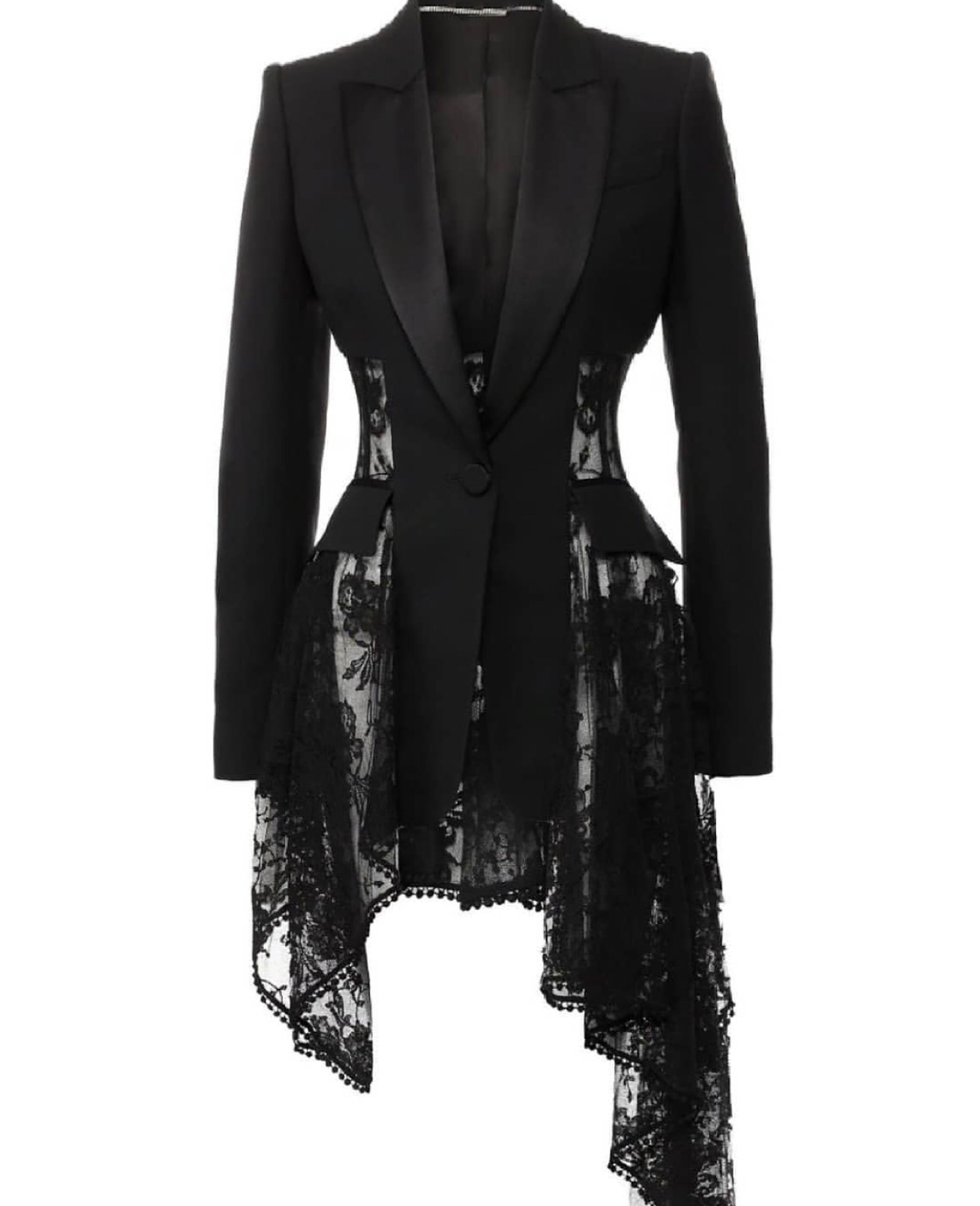 Black Chantilly Asymmetric Blazer