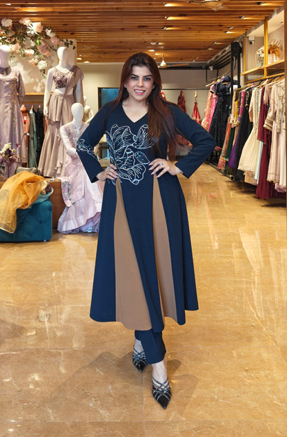 Glasswing Godets Kurta Set - NAVY