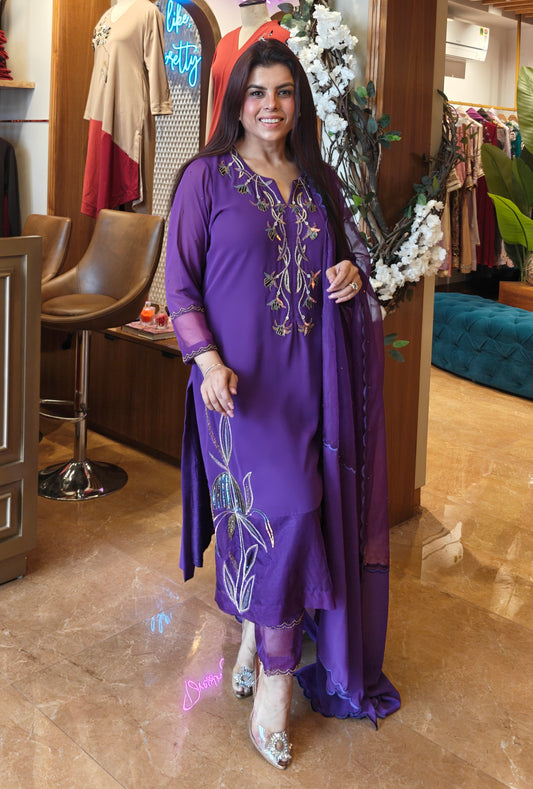 Georgette Suit With Holographic Embroidery - PURPLE