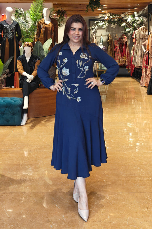 Tulips Biased Dress - NAVY