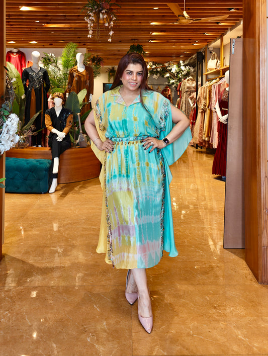 Tie n Dye Chiffon Kaftan - BUBBLEGUM