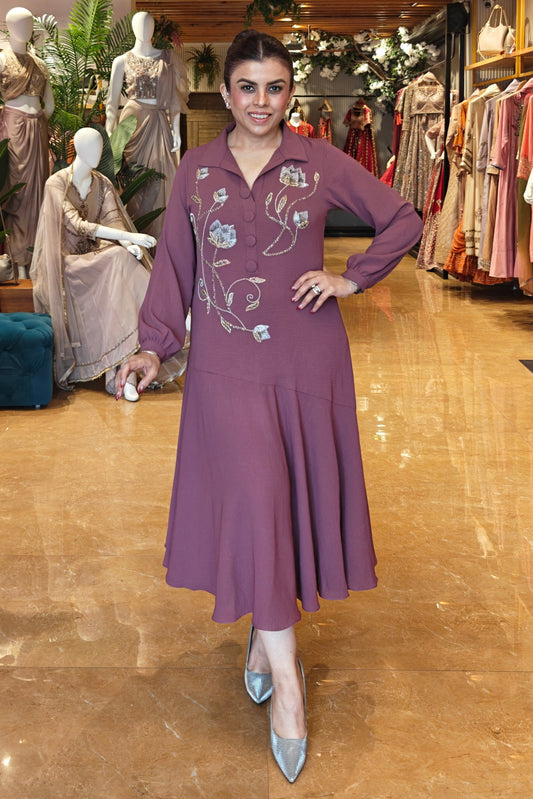 Tulips Biased Dress - OLD ROSE