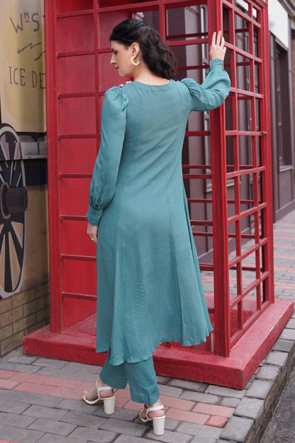 Sea Shells Kalidar Kurta Set - TEAL