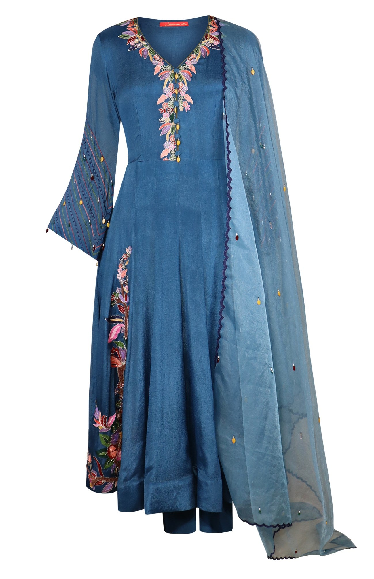 Chiffon Anarkali With Aari Embroidery - INDIGO