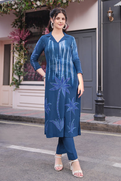 Aari Palms T&D Kurta Set - INDIGO