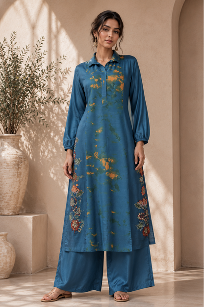 Mul Mul Tie & Dye Kurta Set - BLACK