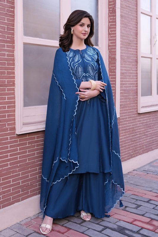 Spike Mul Short Anarkali With Sharara - INDIGO