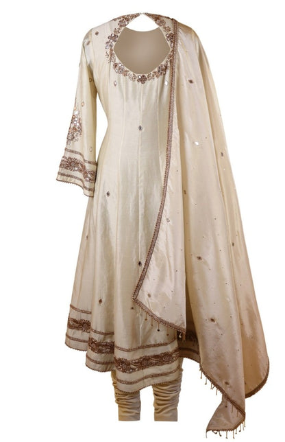Kora Silk Anarkali With Mirror Work