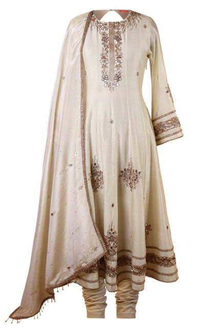 Kora Silk Anarkali With Mirror Work