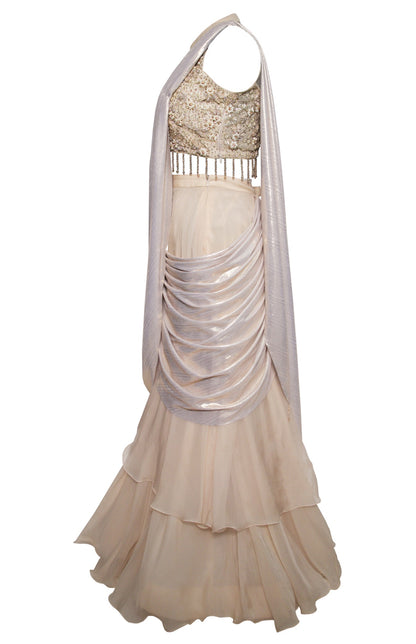 Ivory Metallic Draped Saree
