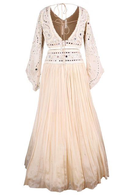Mirror Work Crop With Skirt - IVORY