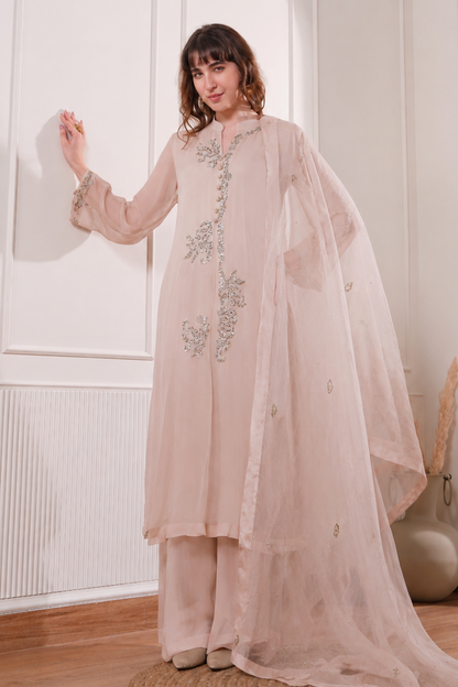 Georgette Kalidar Suit With Mukaish Embroidery - BOTTLE GREEN