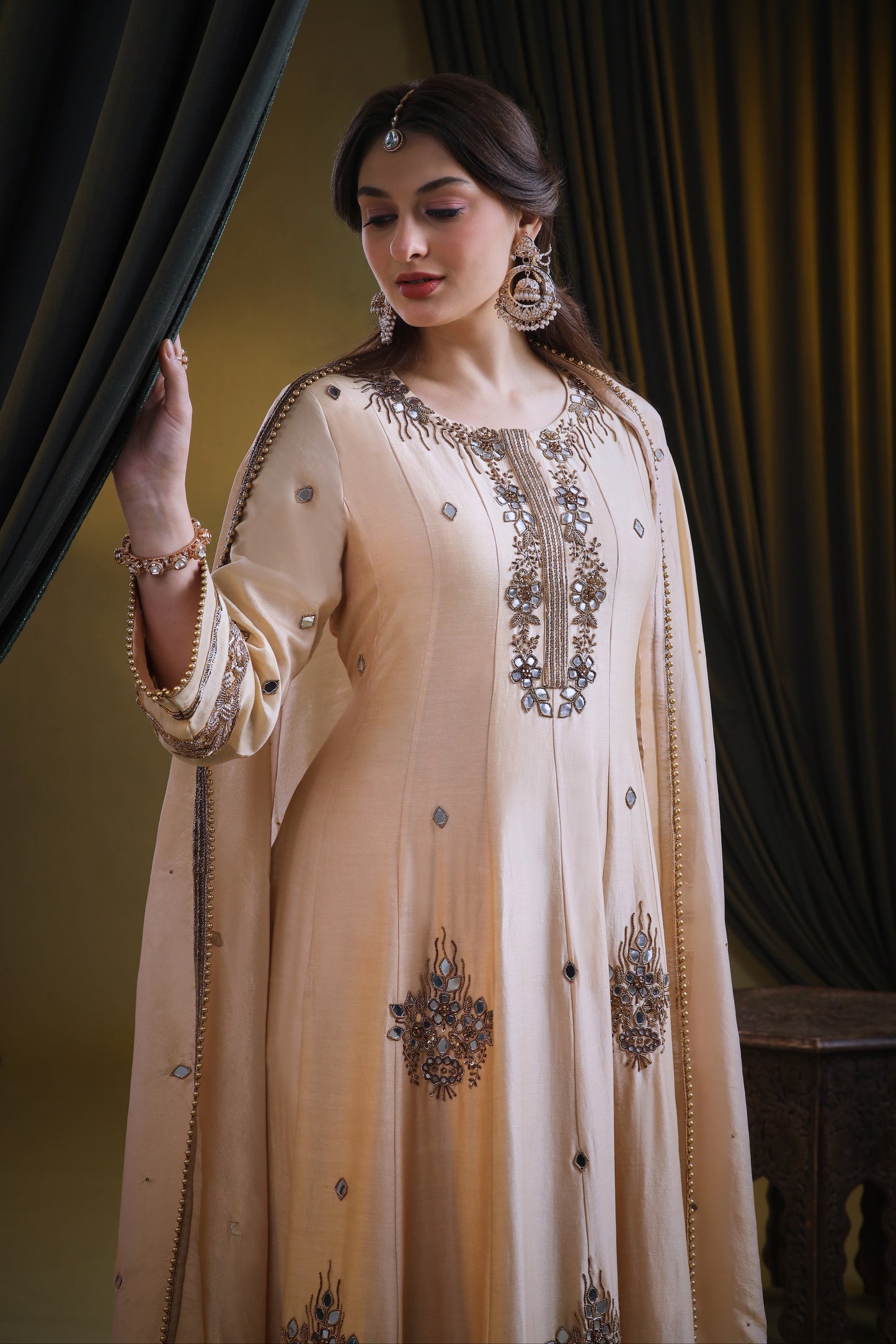 Kora Silk Anarkali - PALE PEACH