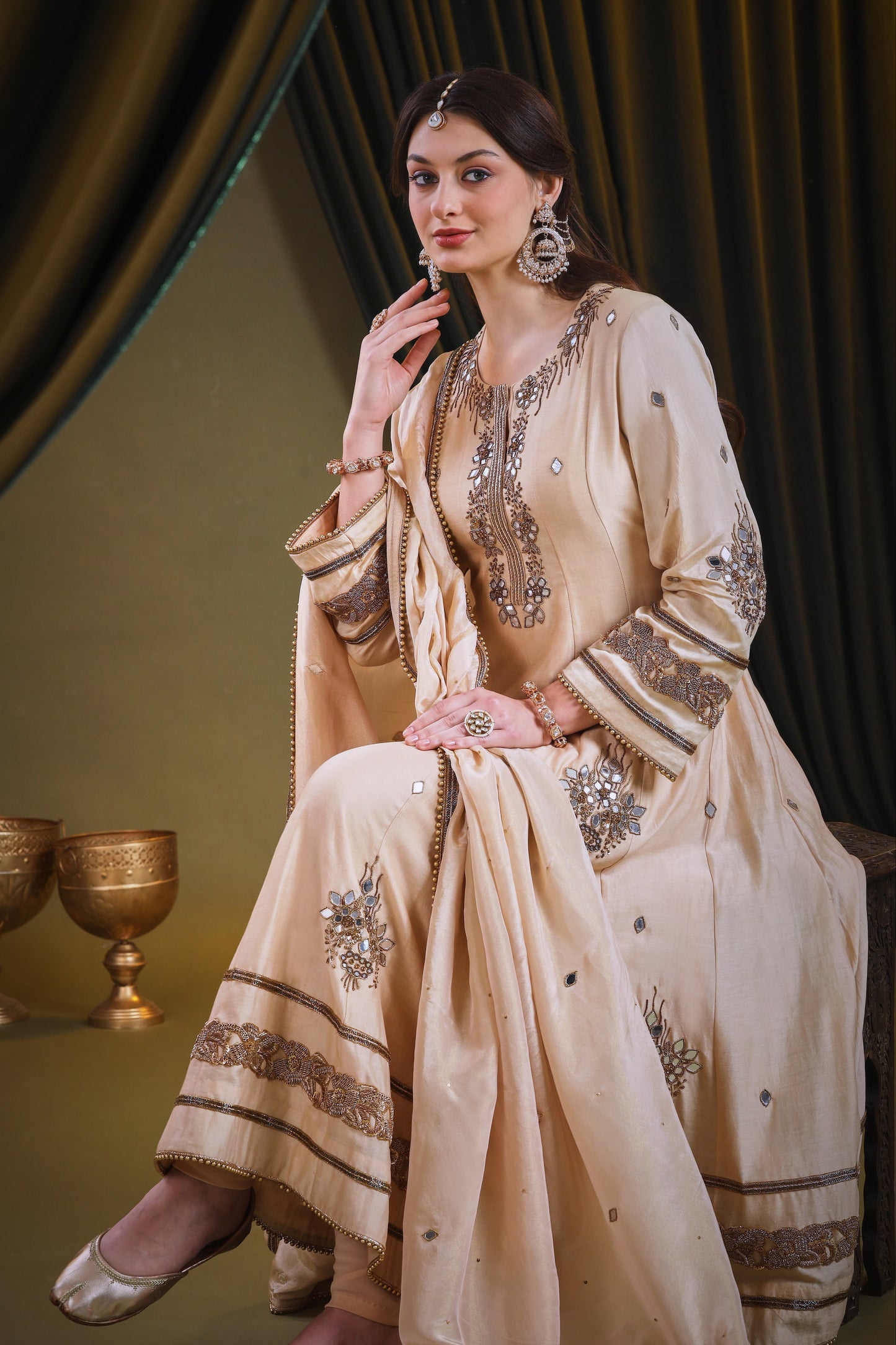 Kora Silk Anarkali - PALE PEACH