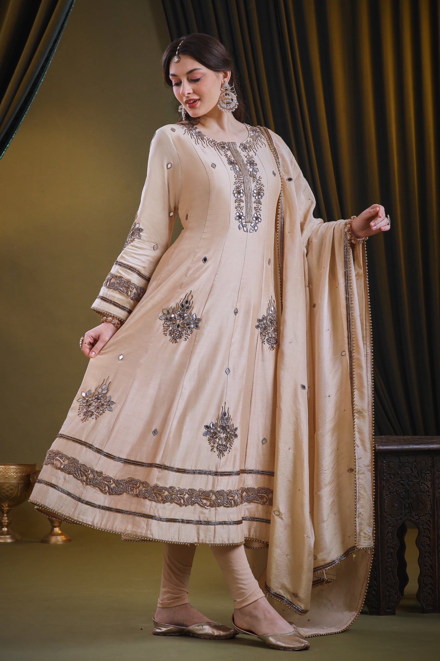 Kora Silk Anarkali - PALE PEACH