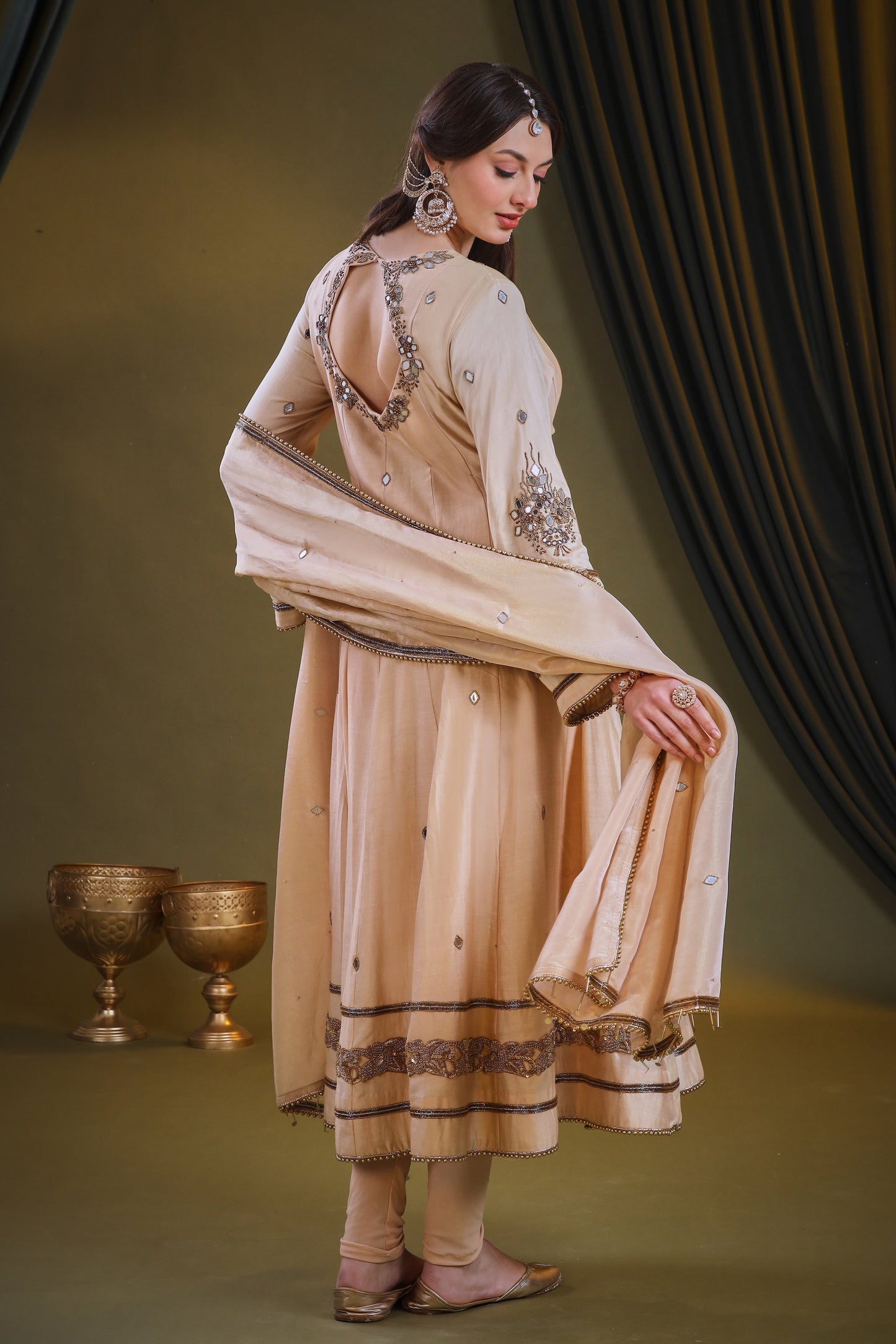 Kora Silk Anarkali - PALE PEACH