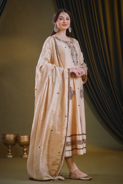Kora Silk Anarkali - PALE PEACH