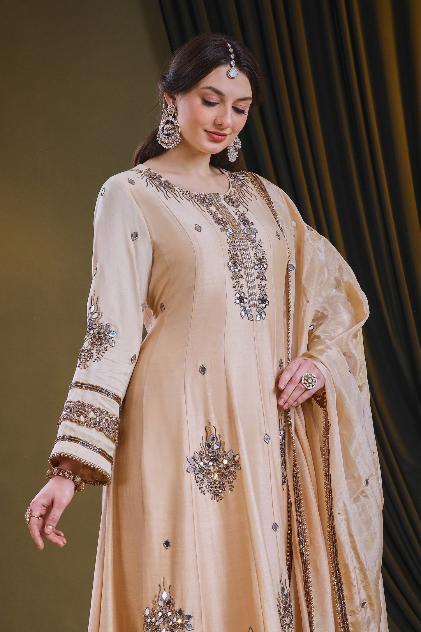 Kora Silk Anarkali - PALE PEACH