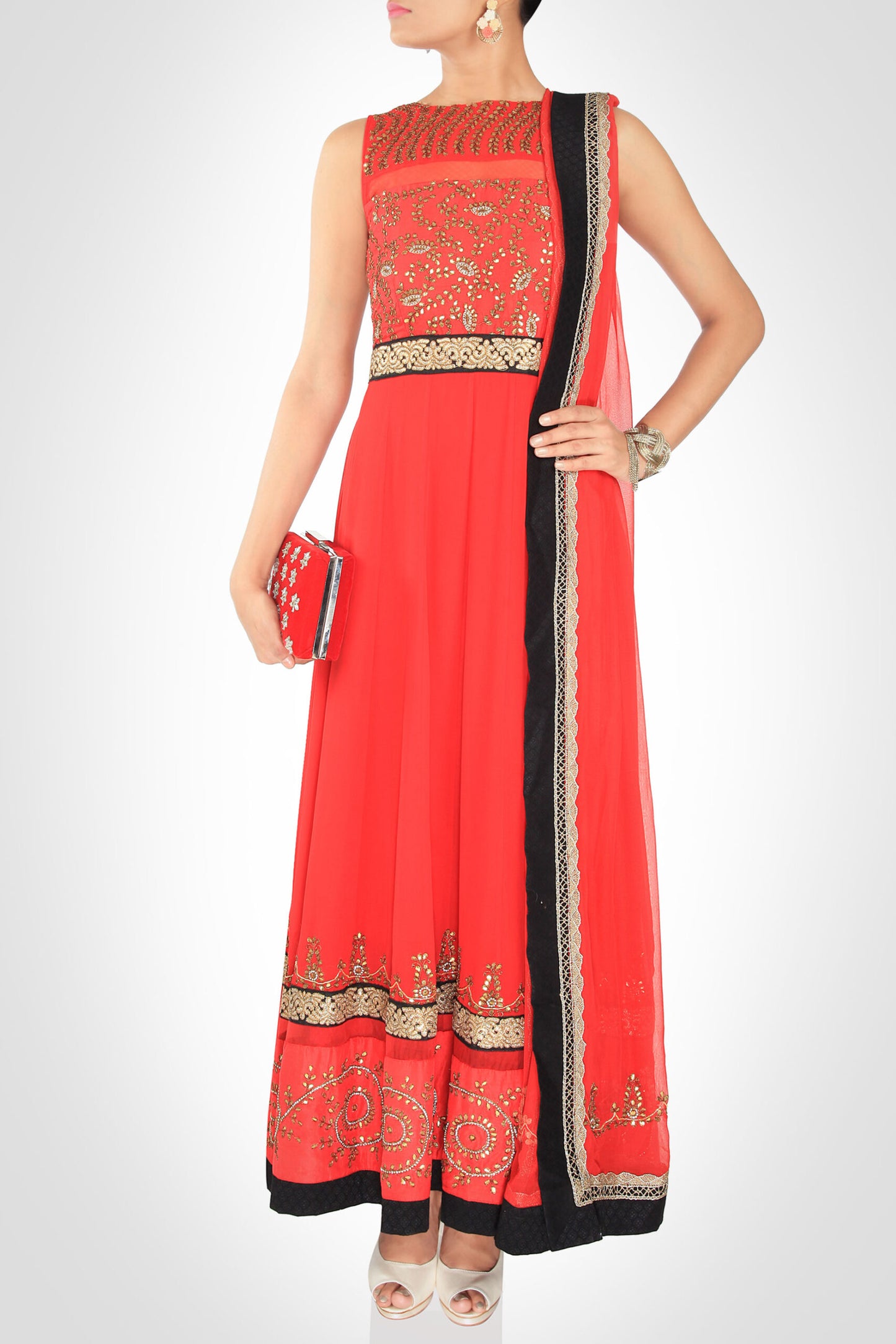 Red Gota Patti Anarkali