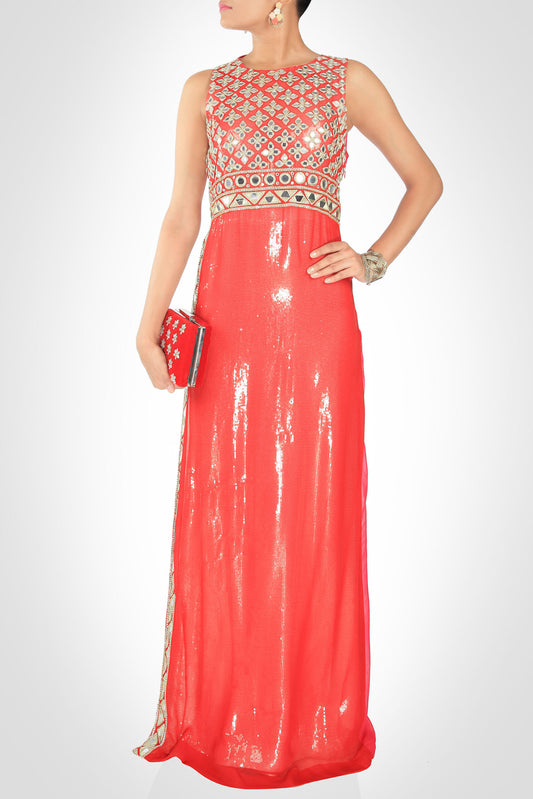 Sequinned Maxi With Mirror Work