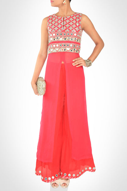 Mirror Work Kurta With Culottes
