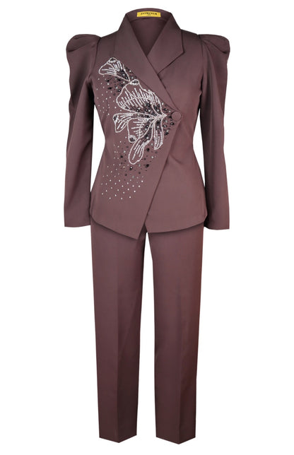 Glasswing Double Breast Co-ord Set - BROWN