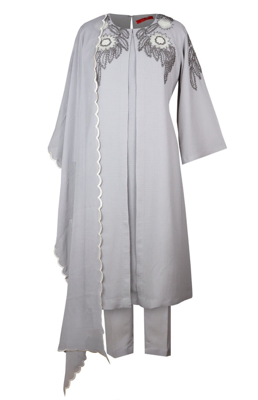 Jacket Style Suit With Daisies - GREY