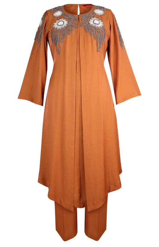 Jacket Style Kurta Set With Daisies