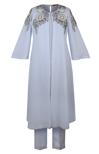 Jacket Style Kurta Set With Daisies