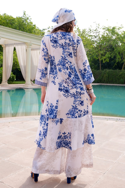 Sea Shells Printed Shrug Set - Creme