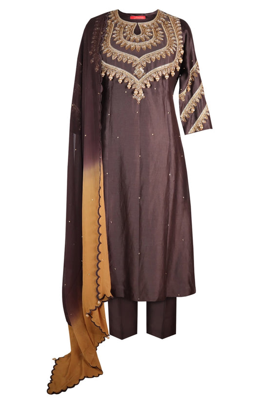 Kora Silk Kalidar Suit With Nakshi Embroidery