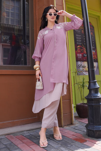Bloom Asymmetric Double Layer Kurta Set - LAVENDER