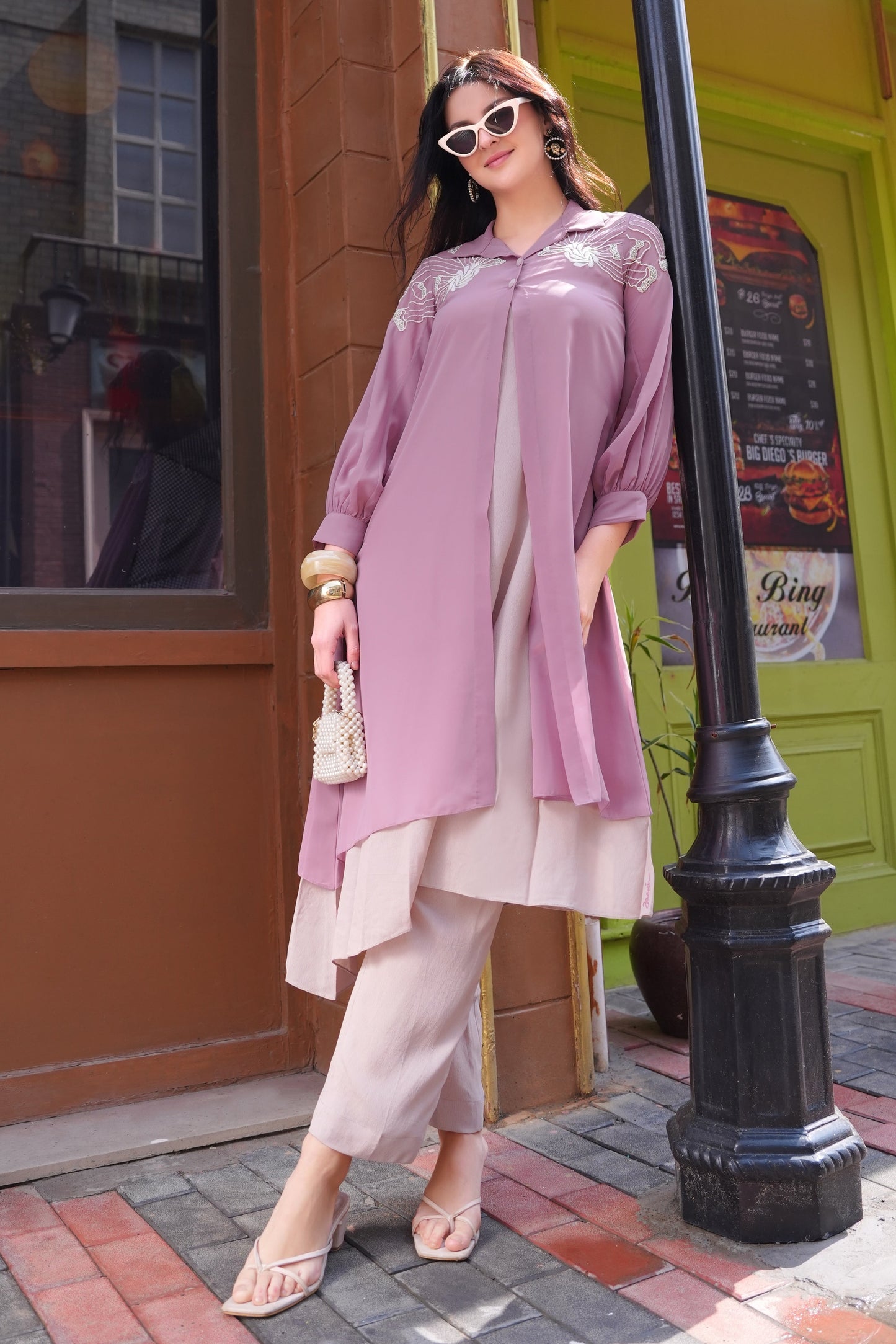 Bloom Asymmetric Double Layer Kurta Set - LAVENDER