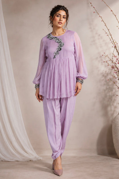 Short Shirt With Tulip Salwar - LAVENDER