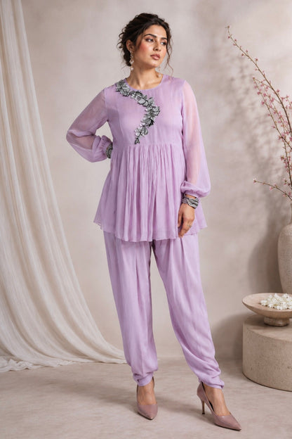 Short Shirt With Tulip Salwar - LAVENDER