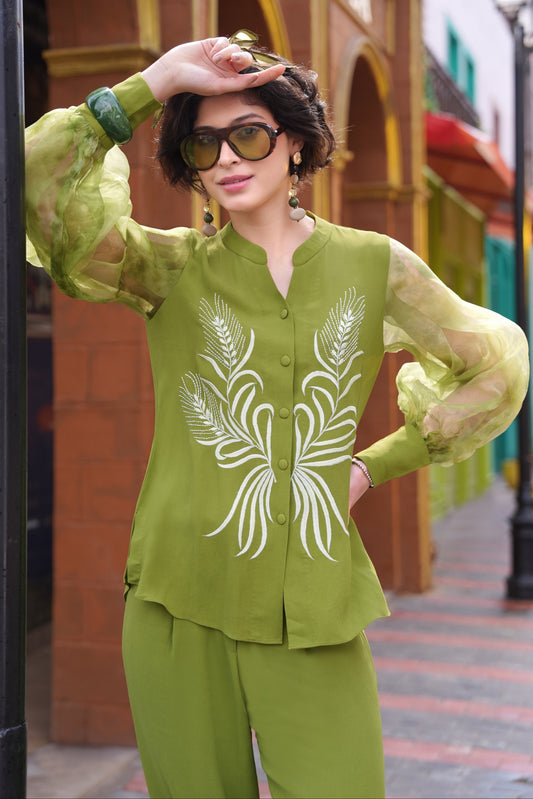 Spike Top With Bishop Sleeves - LEAF GREEN