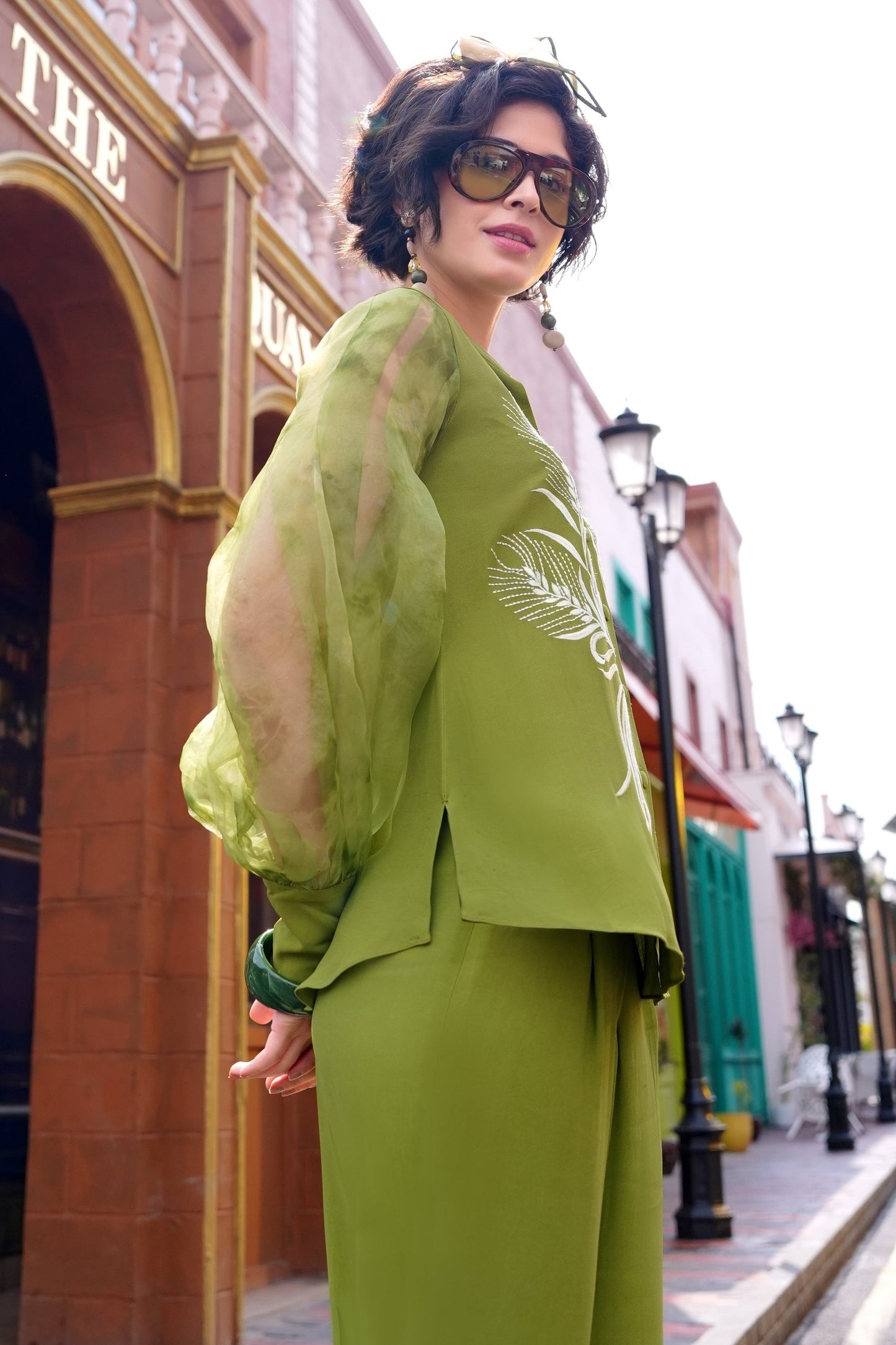 Spike Top With Bishop Sleeves - LEAF GREEN