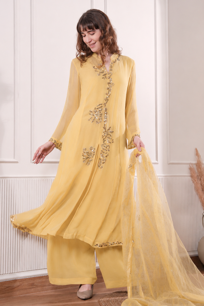 Georgette Kalidar Suit With Mukaish Embroidery - BOTTLE GREEN