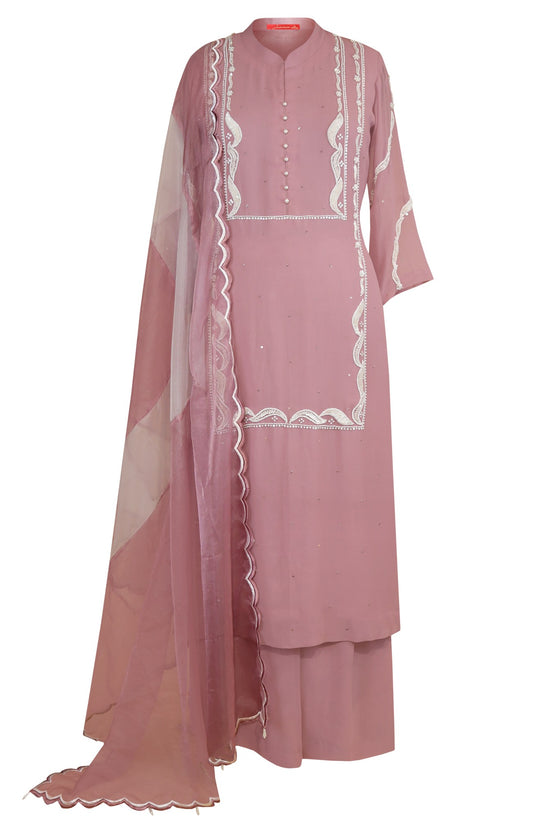 Lilac Georgette Suit With White Embroidery