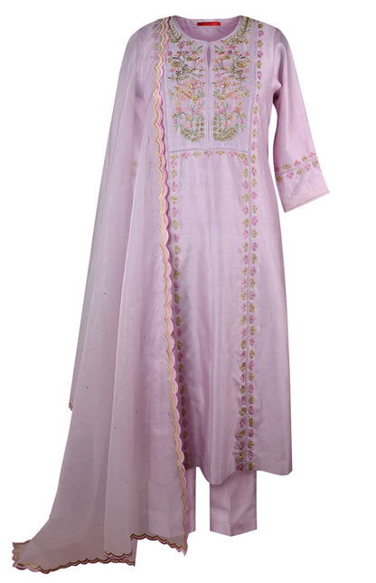 Kora Silk Suit With Thread Embroidery