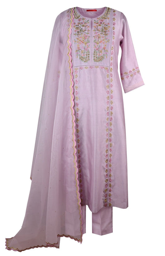 Kora Silk Suit With Thread Embroidery