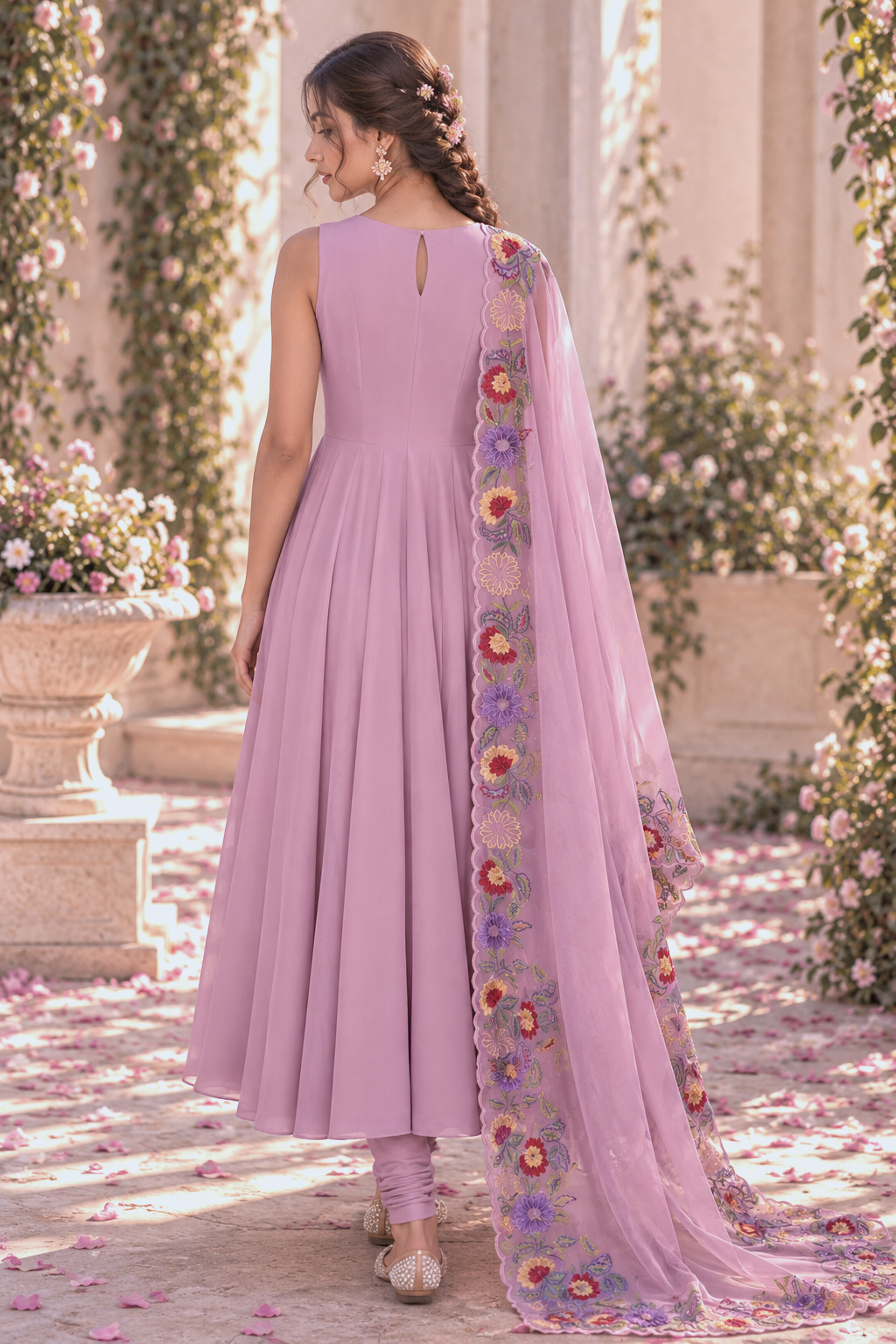 Halter Anarkali With Thread Embroidery - LILAC