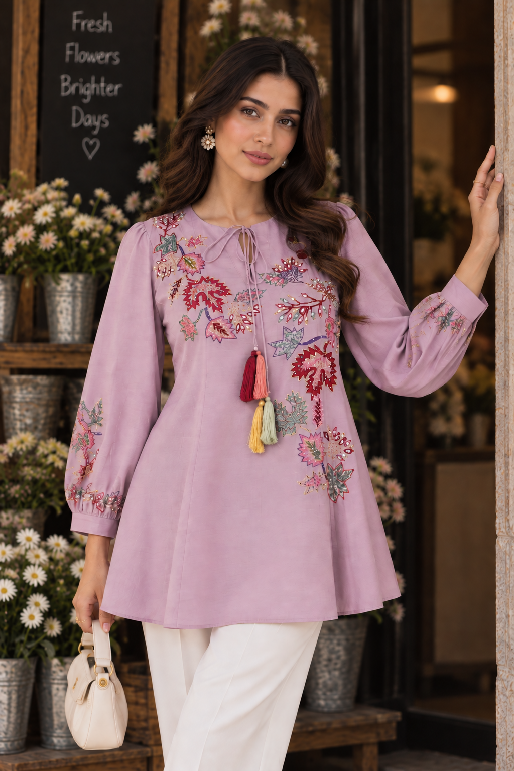 Aari Embroidery Co-ord Set - LILAC