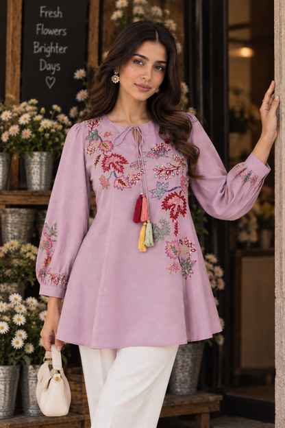 Aari Embroidery Co-ord Set - LILAC
