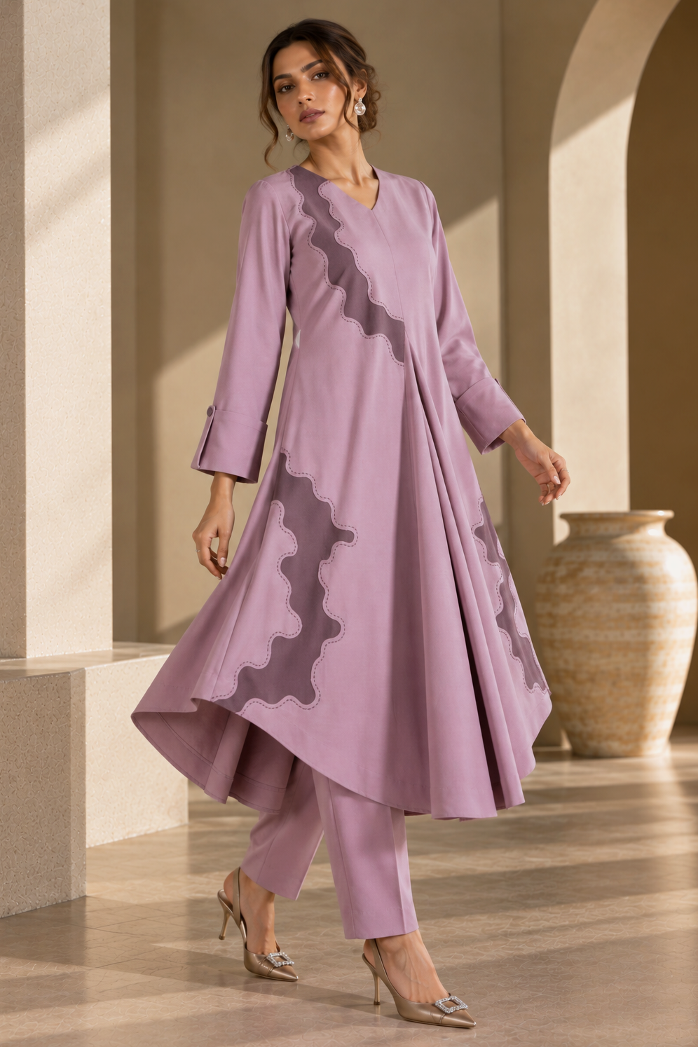 Morph A-line Kurta Set - LILAC