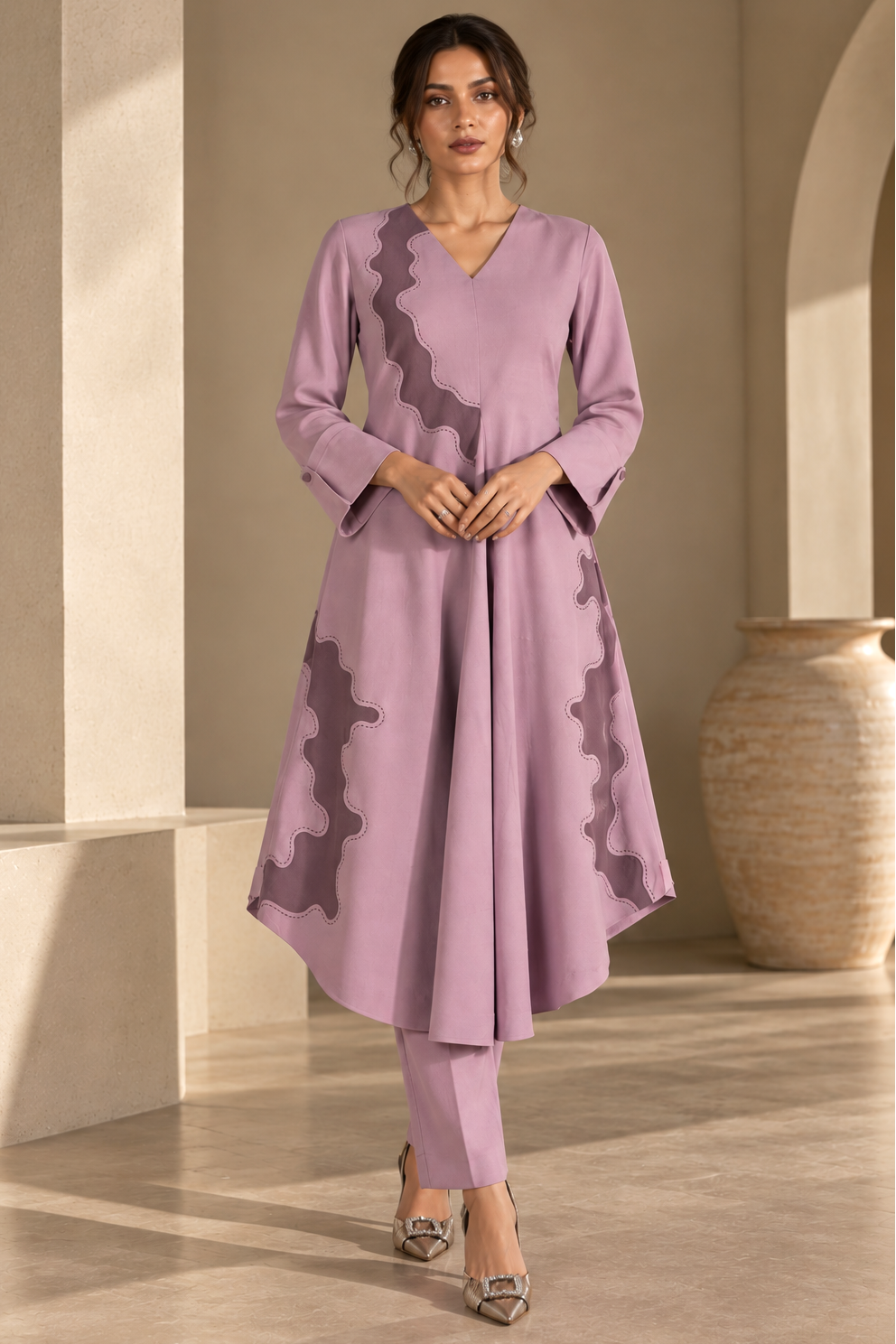 Morph A-line Kurta Set - LILAC