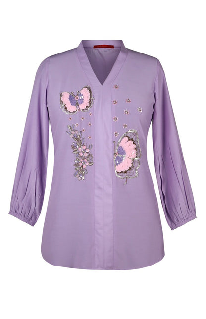 Chunky Butterflies Cotton Top - LILAC