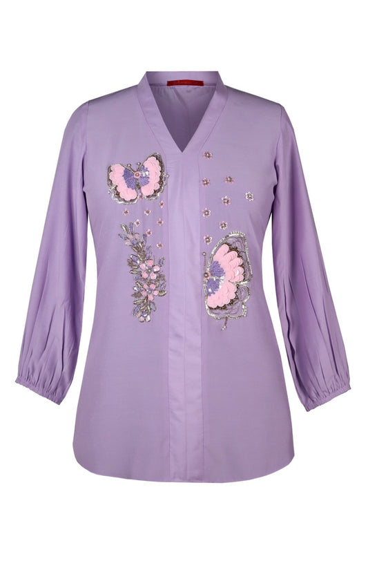 Chunky Butterflies Cotton Top - LILAC