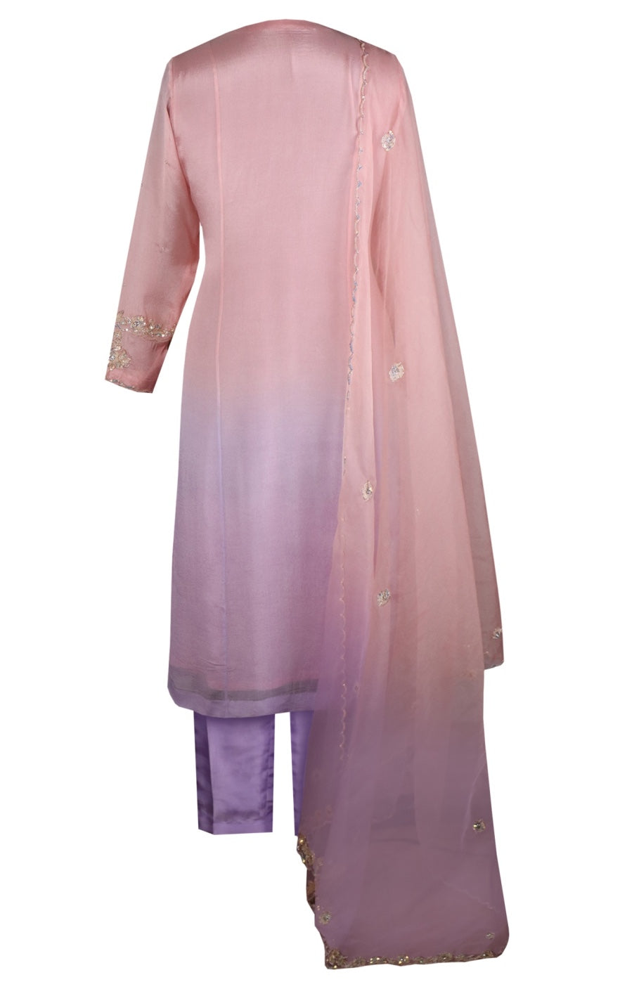 Ombré Chiffon Suit With Sequins Embroidery